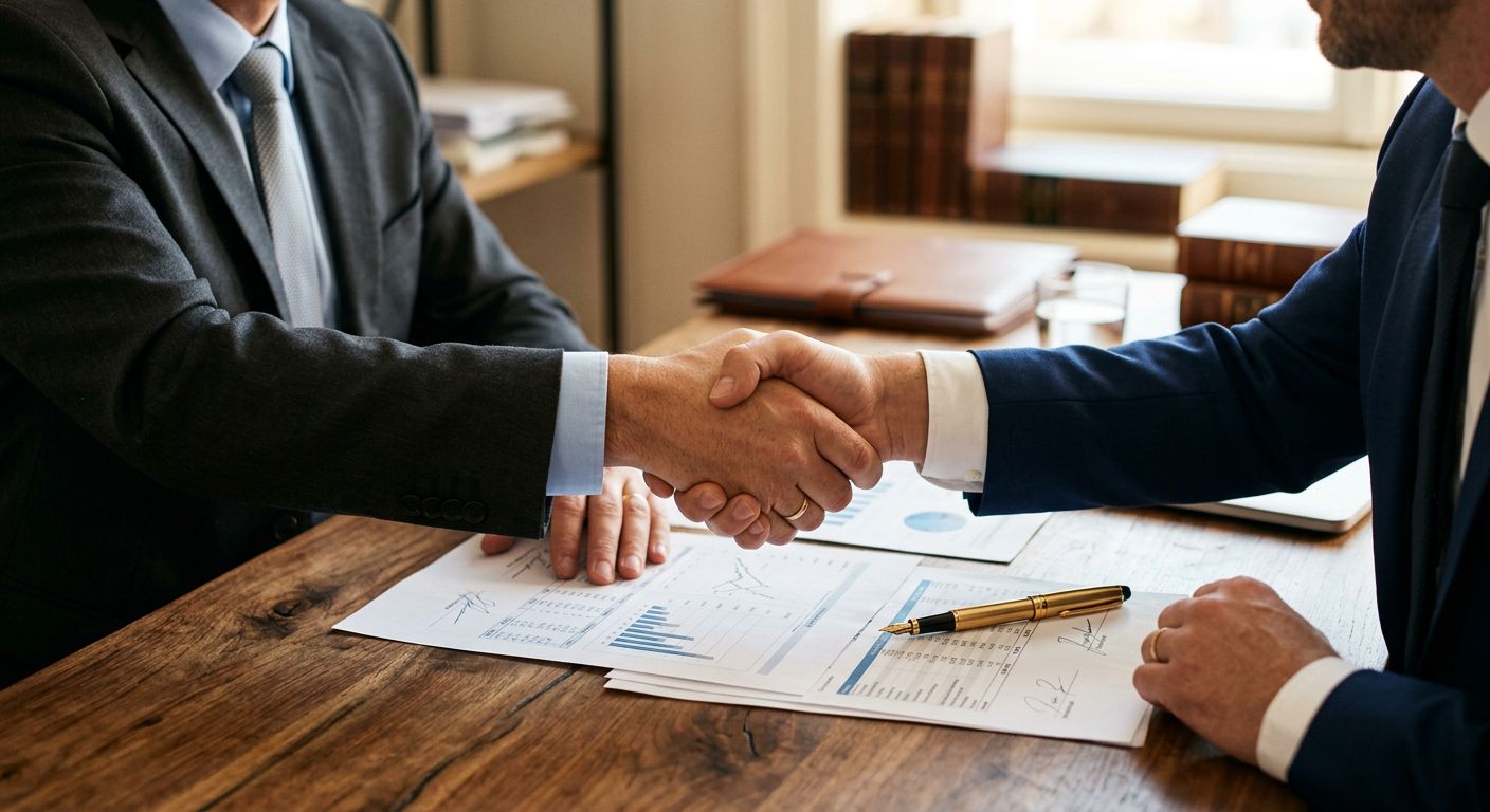 Business deal signing with broker